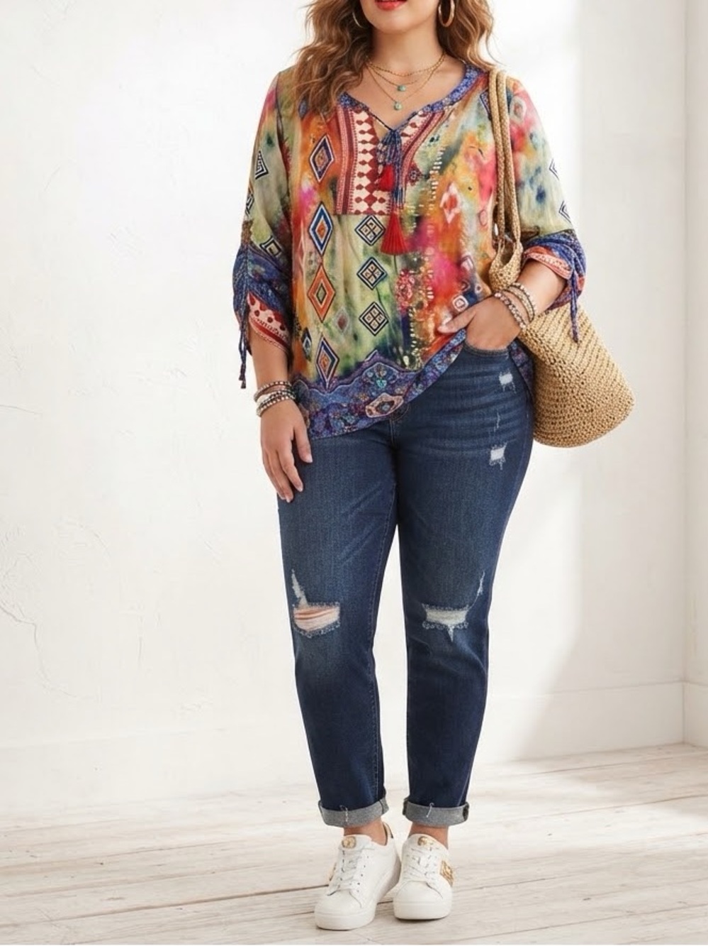 John Mark Women's Geometric Blouse in Multicolor
